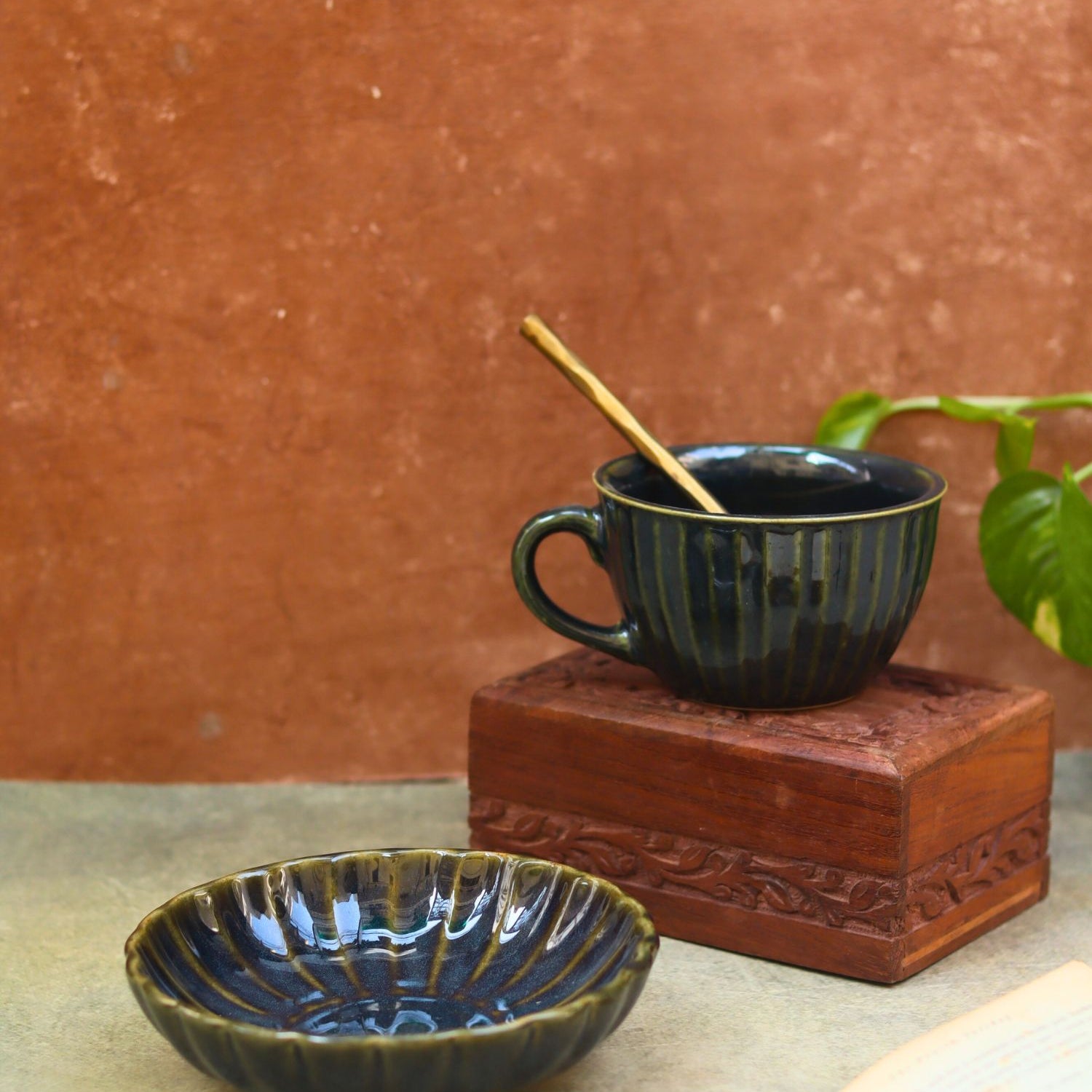 handmade Set of 2 - Cozy Soup Cup & Blue Blossom Bowl combo