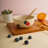 Strawberry bowl with cutlery & plates