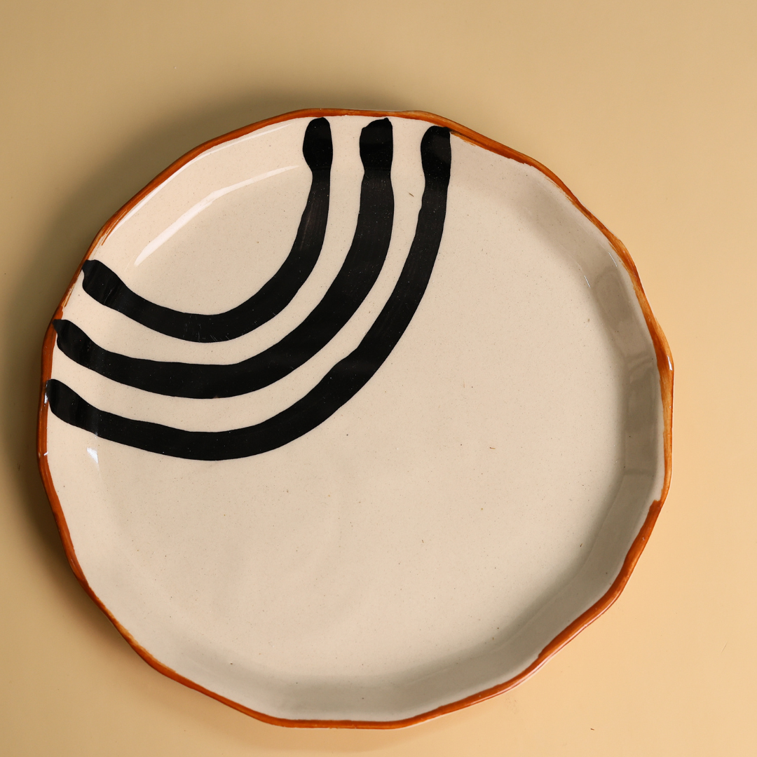 handmade semi circle abstract snack plate combo, plate & platter