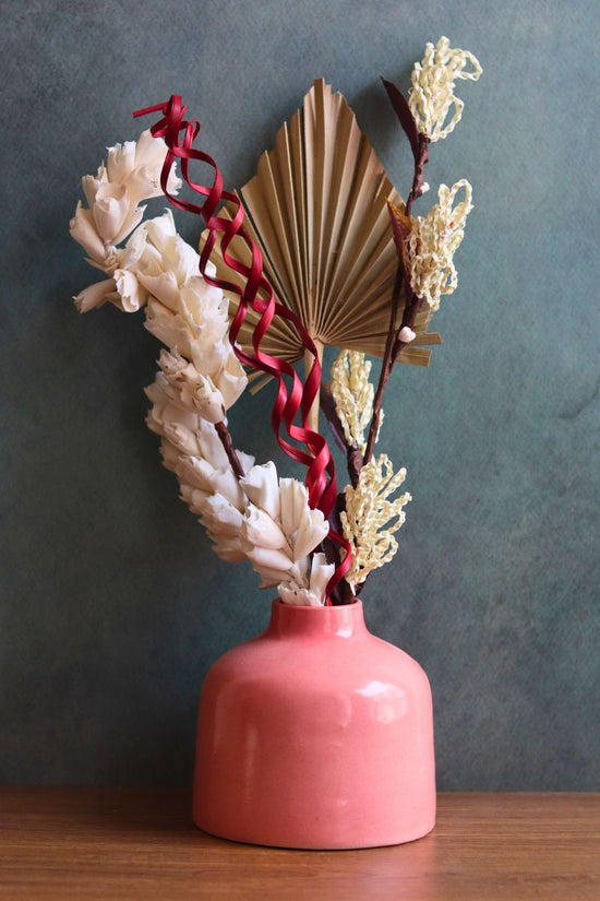 Pink round vase with Assorted Bunch combo for your home decor