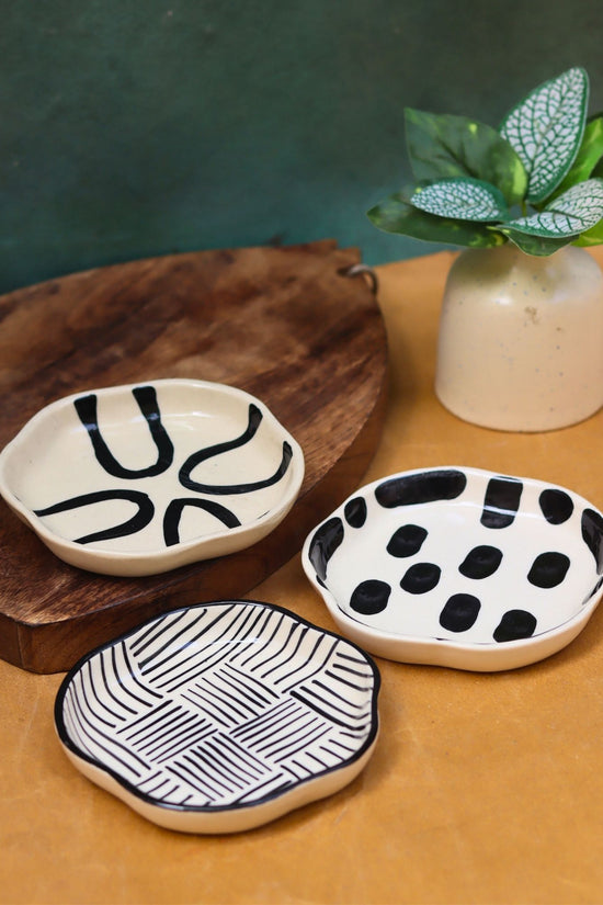 Black Block, All lines & Abstract Handmade Dessert Plate
