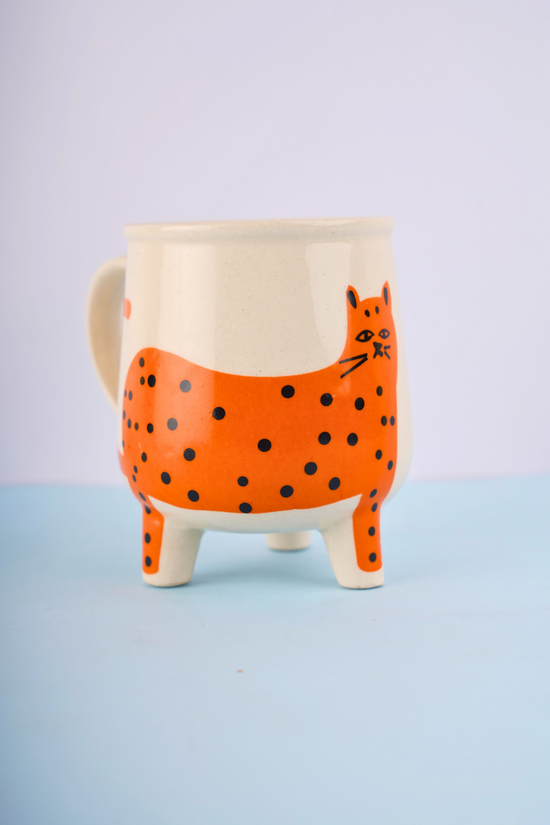 orange cat mug made by ceramic 