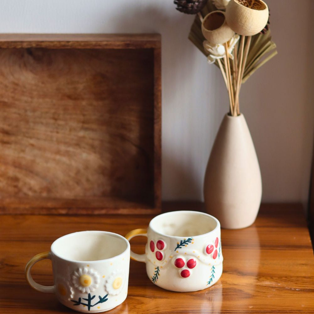 handmade sunflower & cherry Mugs