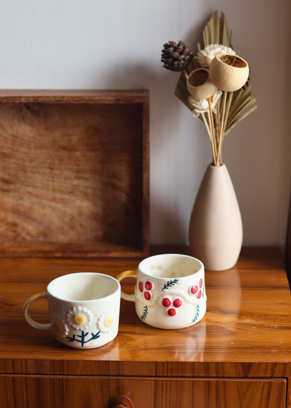 handmade sunflower & cherry Mugs