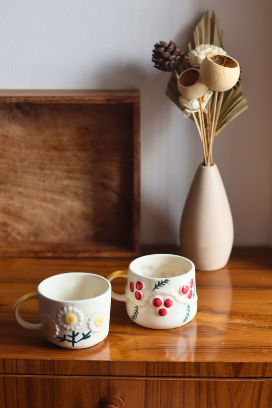 handmade sunflower & cherry Mugs