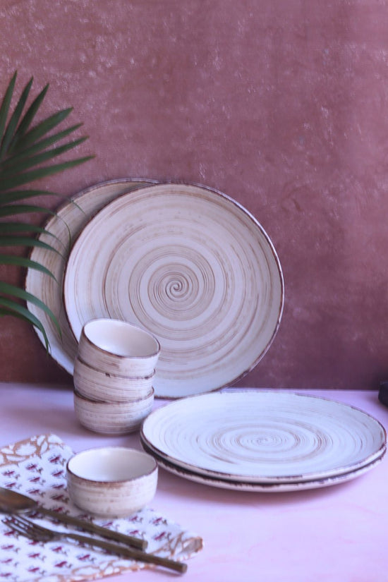 Set of 8 - Brown & White Dinner Set made by Ceramic