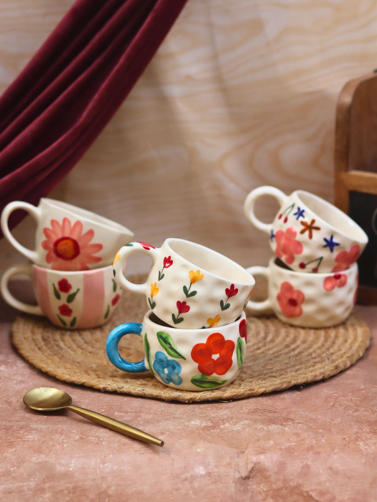 Handmade Set of 6 Blossom Glow mugs (for the price of 5)