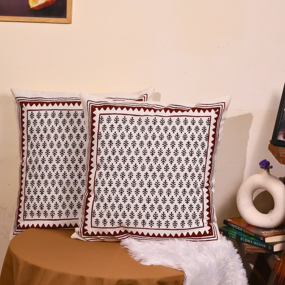 Systematic corner with cushion covers on a table