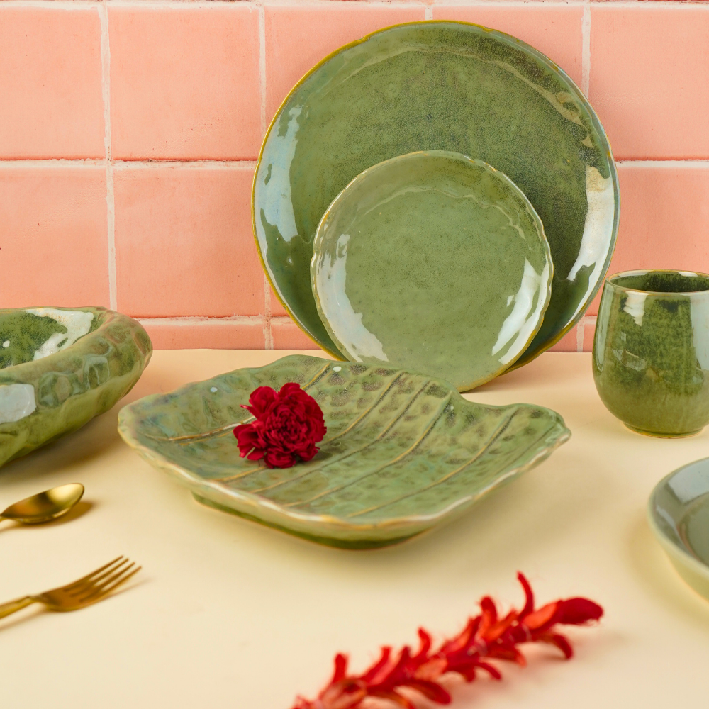 pistachio stoneware dinner set with green color