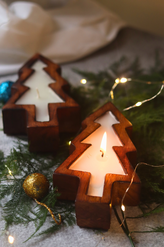 Two handmade christmas candles