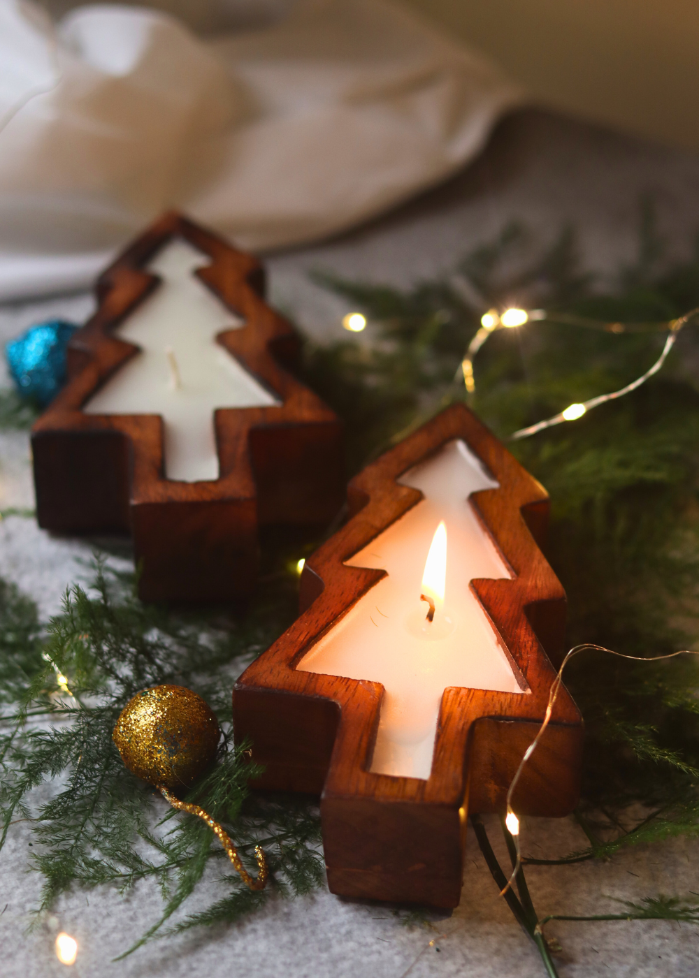 Two handmade christmas candles