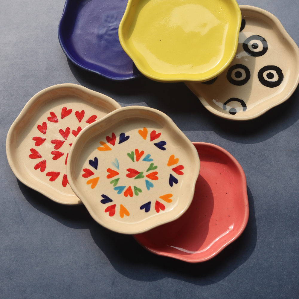 heart & neutrals handmade dessert plate made by ceramic 