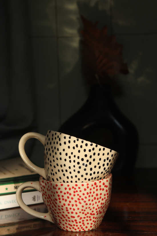 handmade polka mugs with red & black colors 