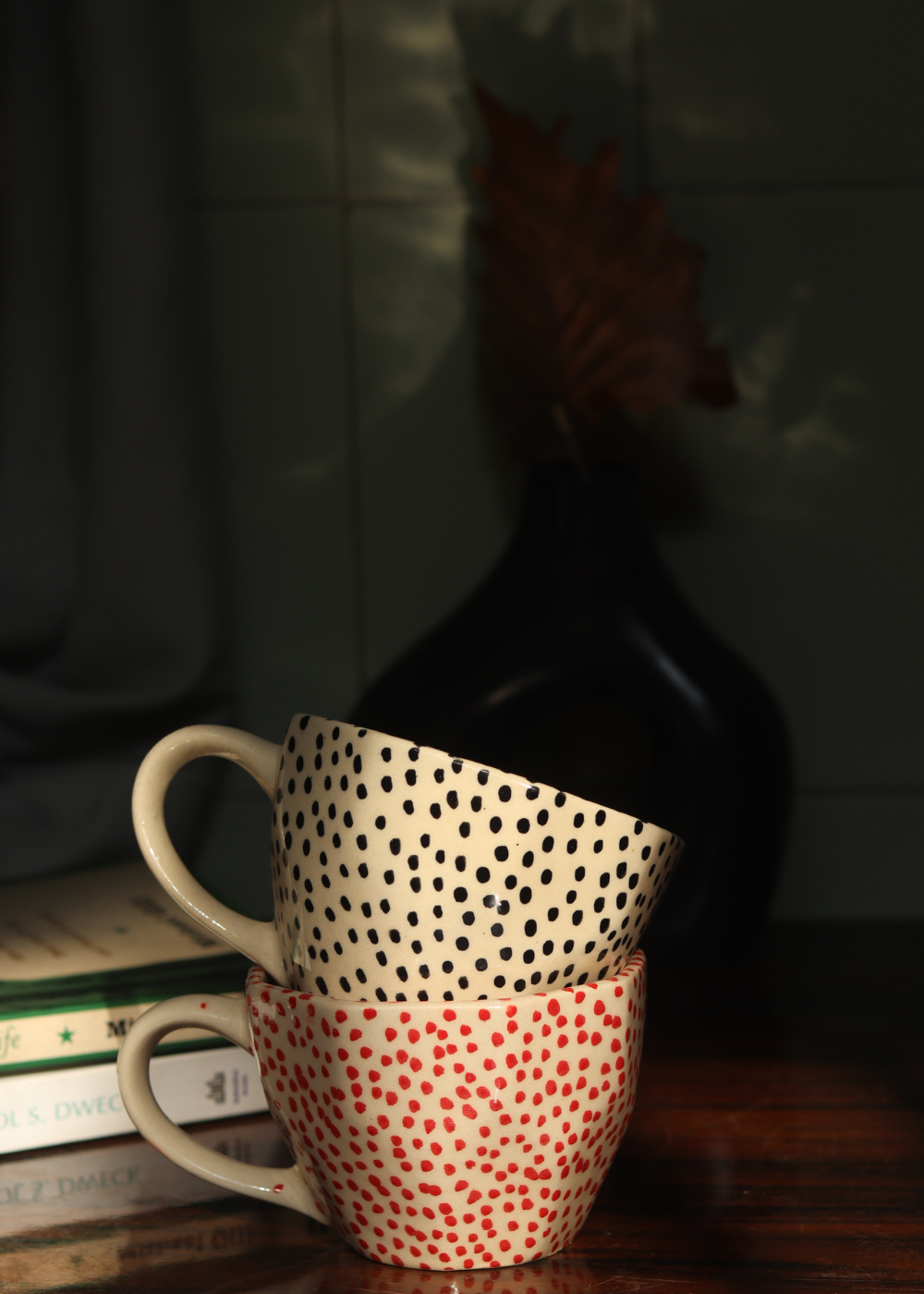 handmade polka mugs with red & black colors 