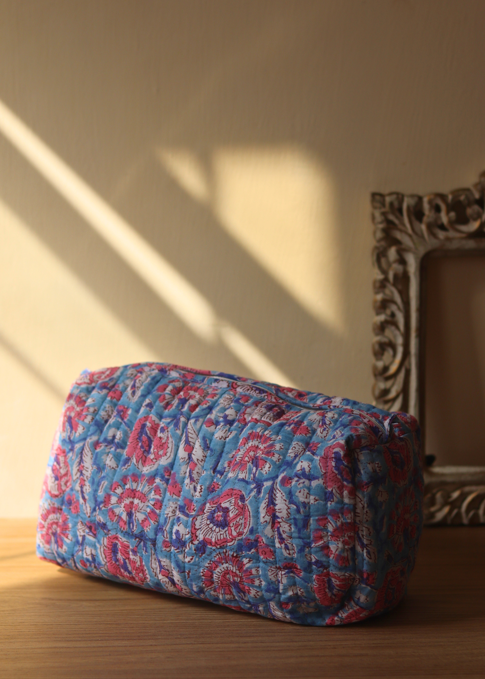 Block printed toiletry bag large