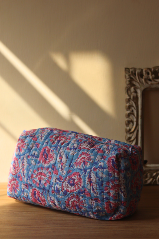 Block printed toiletry bag large