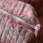 Block printed floral toiletry bag