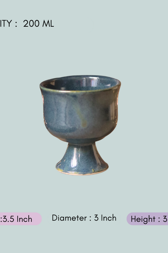 handmade metallic blue ice cream goblet with measurement