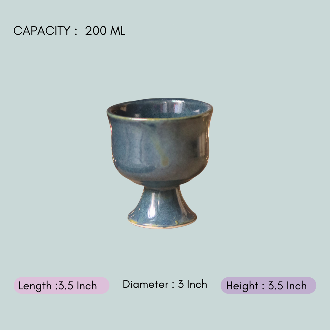 handmade metallic blue ice cream goblet with measurement
