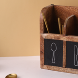 Handmade wooden cutlery holder with cutleries