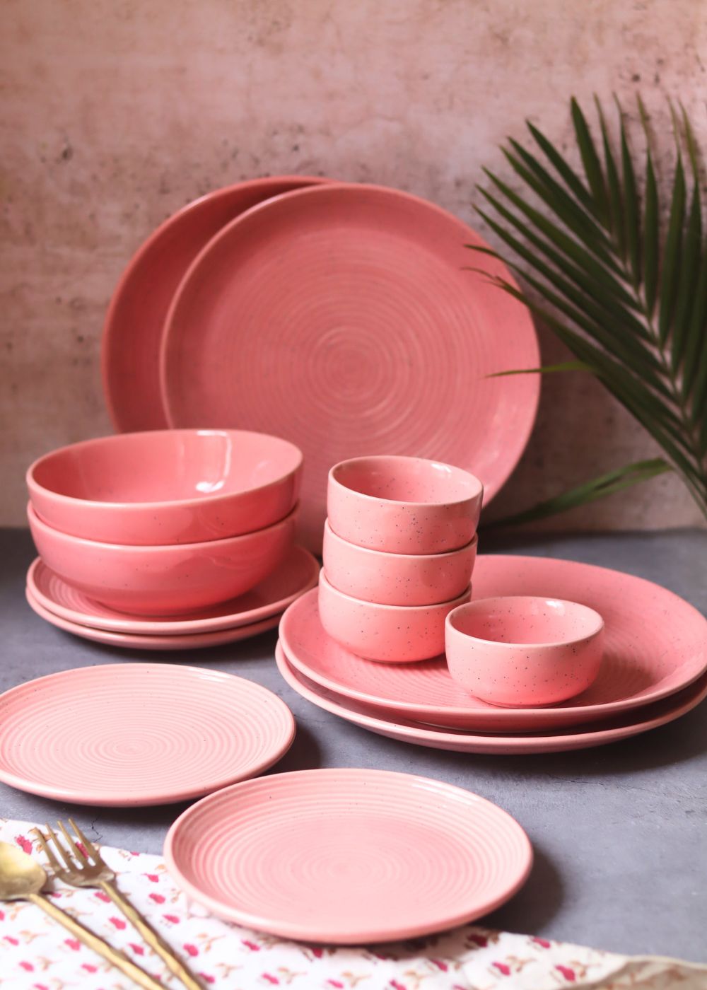 Handmade Set of 14 -  Rosy Pink Dinner Set