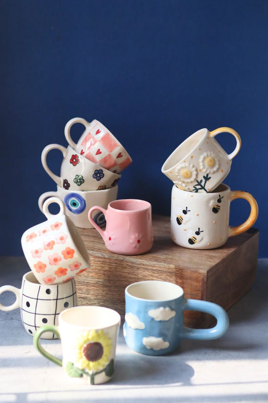 Handmade Set of 10 Bloom & Brew Mugs (for the price of 7) - Combo Pack