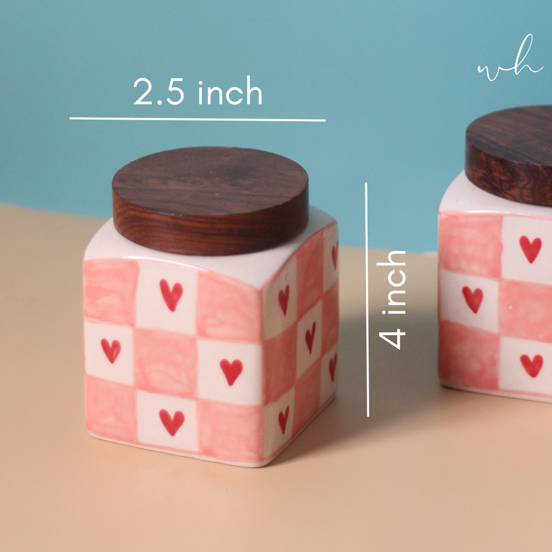 Chequered heart jar height and breadth