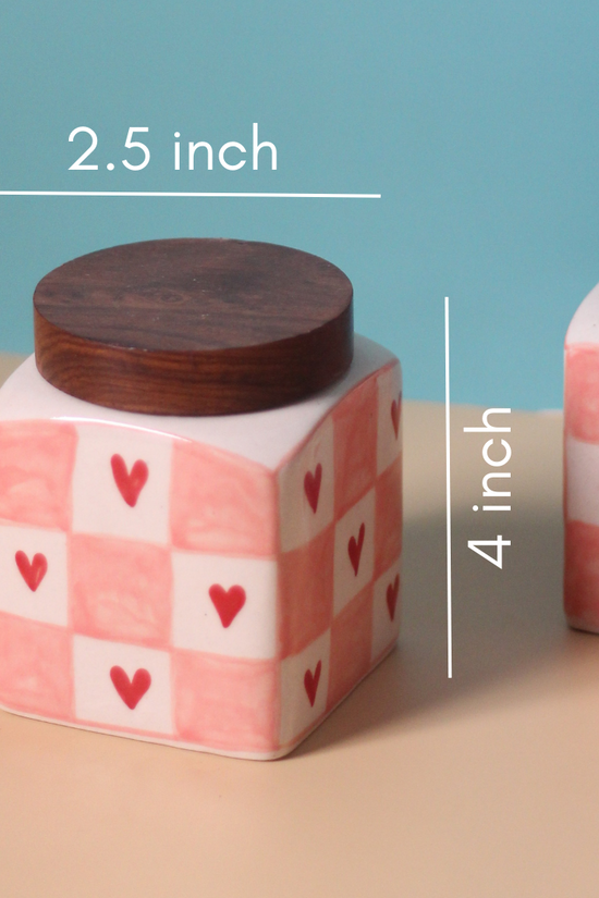 Chequered heart jar height and breadth