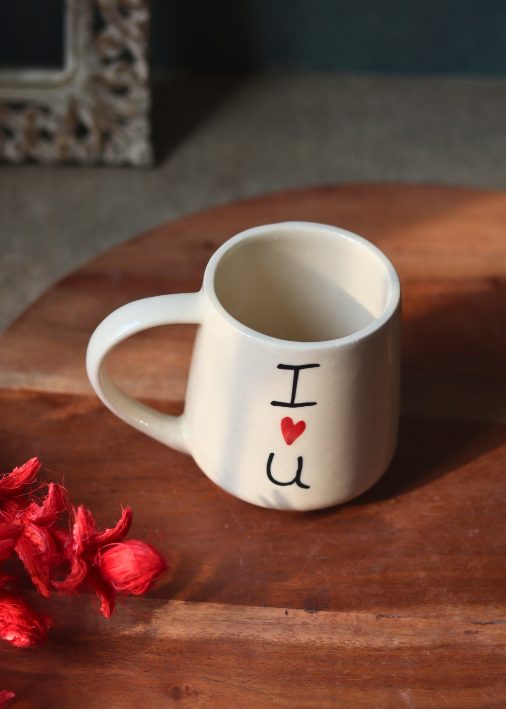 White & black i heart you mug 