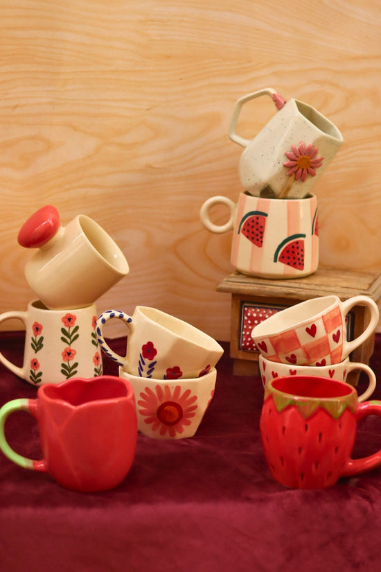 Set of 10 Peachy Summer Mugs combo  (for the price of 7) handmade in India