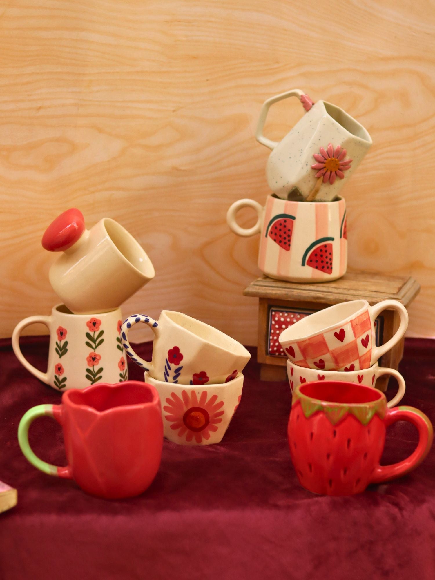 Set of 10 Peachy Summer Mugs combo  (for the price of 7) handmade in India