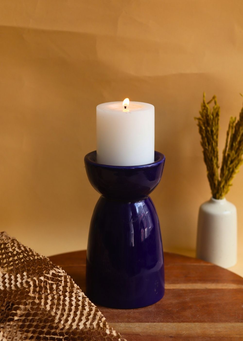 Handmade Royal Blue Pillar Candle Holder - Large