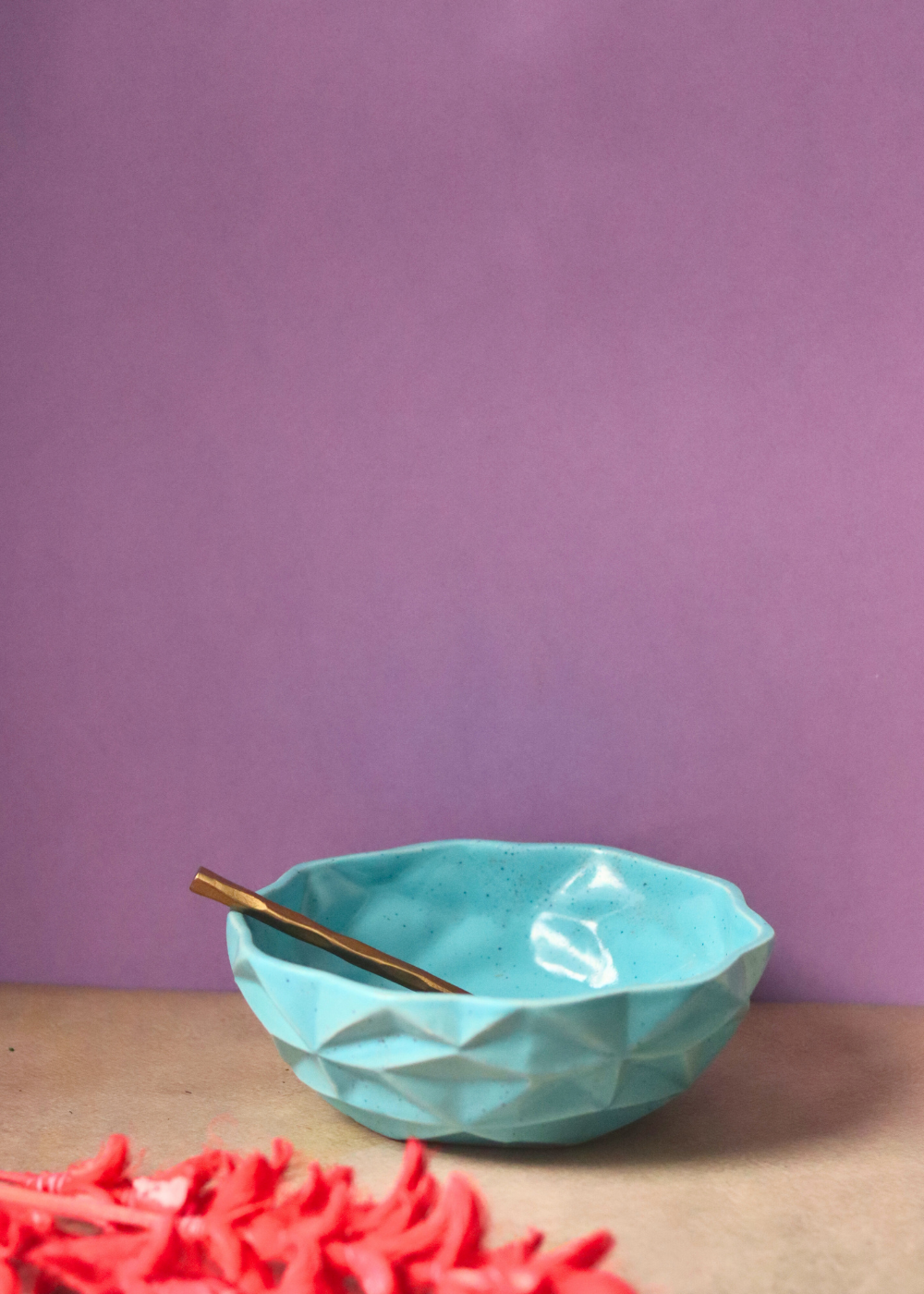 Handmade ceramic blue diamond bowl large 
