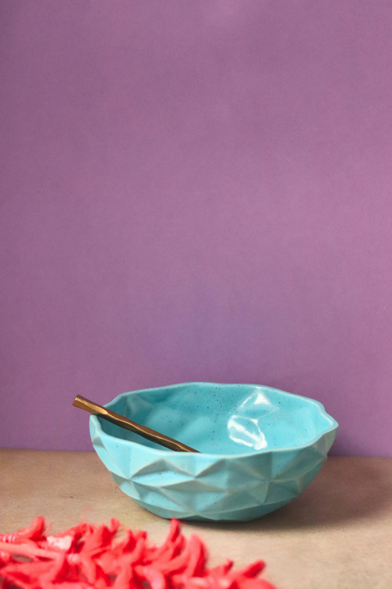 Handmade ceramic blue diamond bowl large 