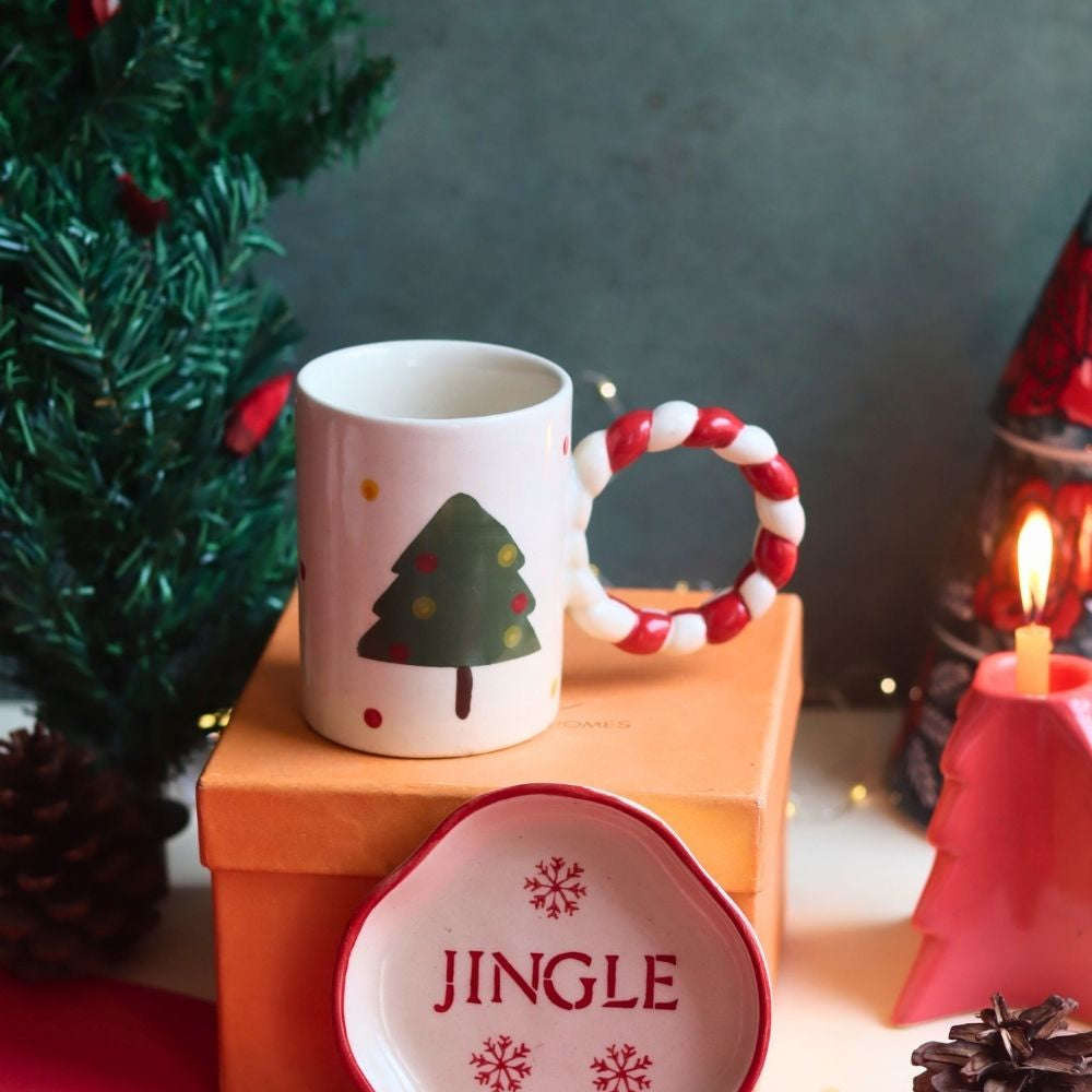 The OG Christmas Mug & Jingle Handmade Dessert Plate in a Gift Box handmade in india