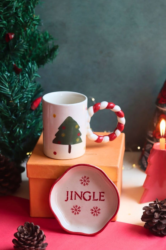 The OG Christmas Mug & Jingle Handmade Dessert Plate in a Gift Box handmade in india