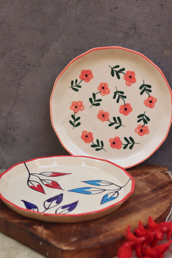 Set of 2 -Petals &  Poppy Flower Snack plate combo handmade in India