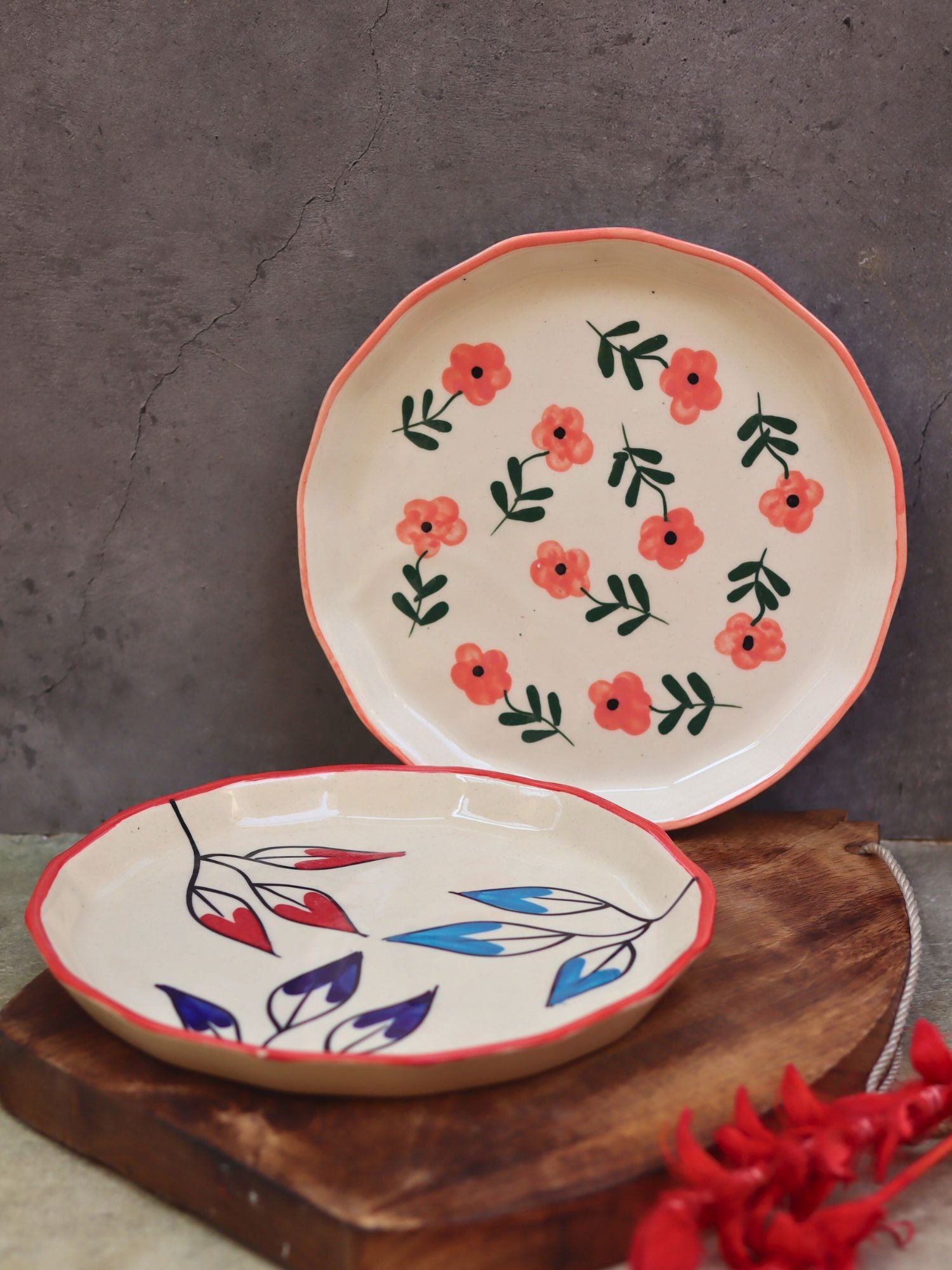 Set of 2 -Petals &  Poppy Flower Snack plate combo handmade in India