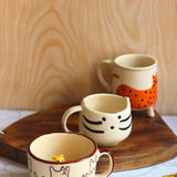 Set of 3 Catty Mugs handmade in india