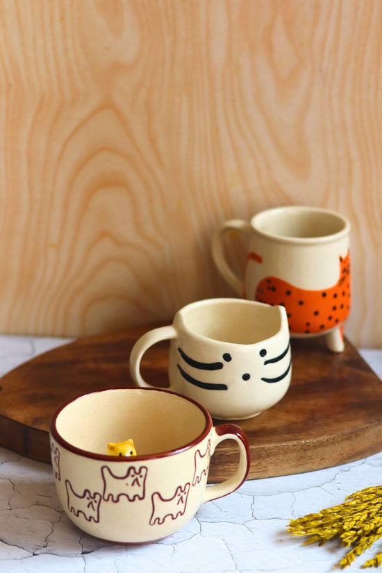 Set of 3 Catty Mugs handmade in india