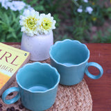 Teal wavy mug handmade in India