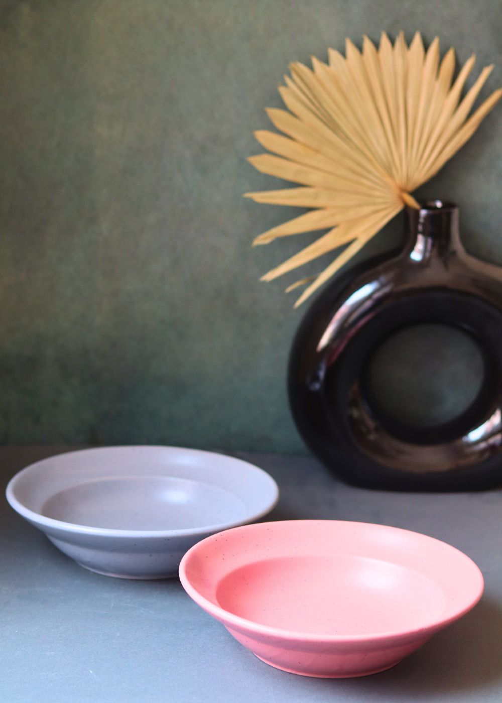 grey & rosy pink pasta plates set of two combo