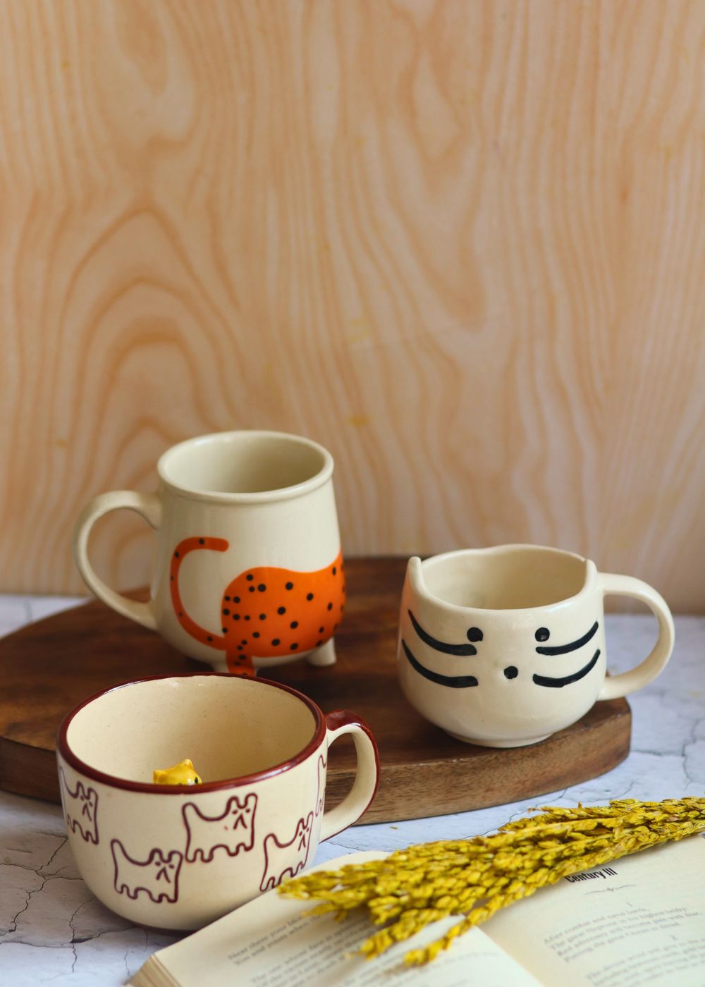 Set of 3 Catty Mugs with premium quality material