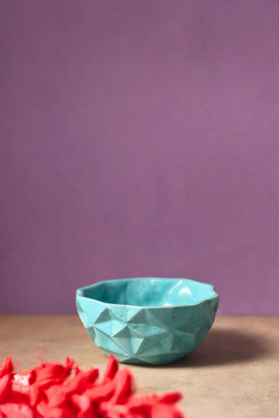 Handmade ceramic blue diamond bowl - small 