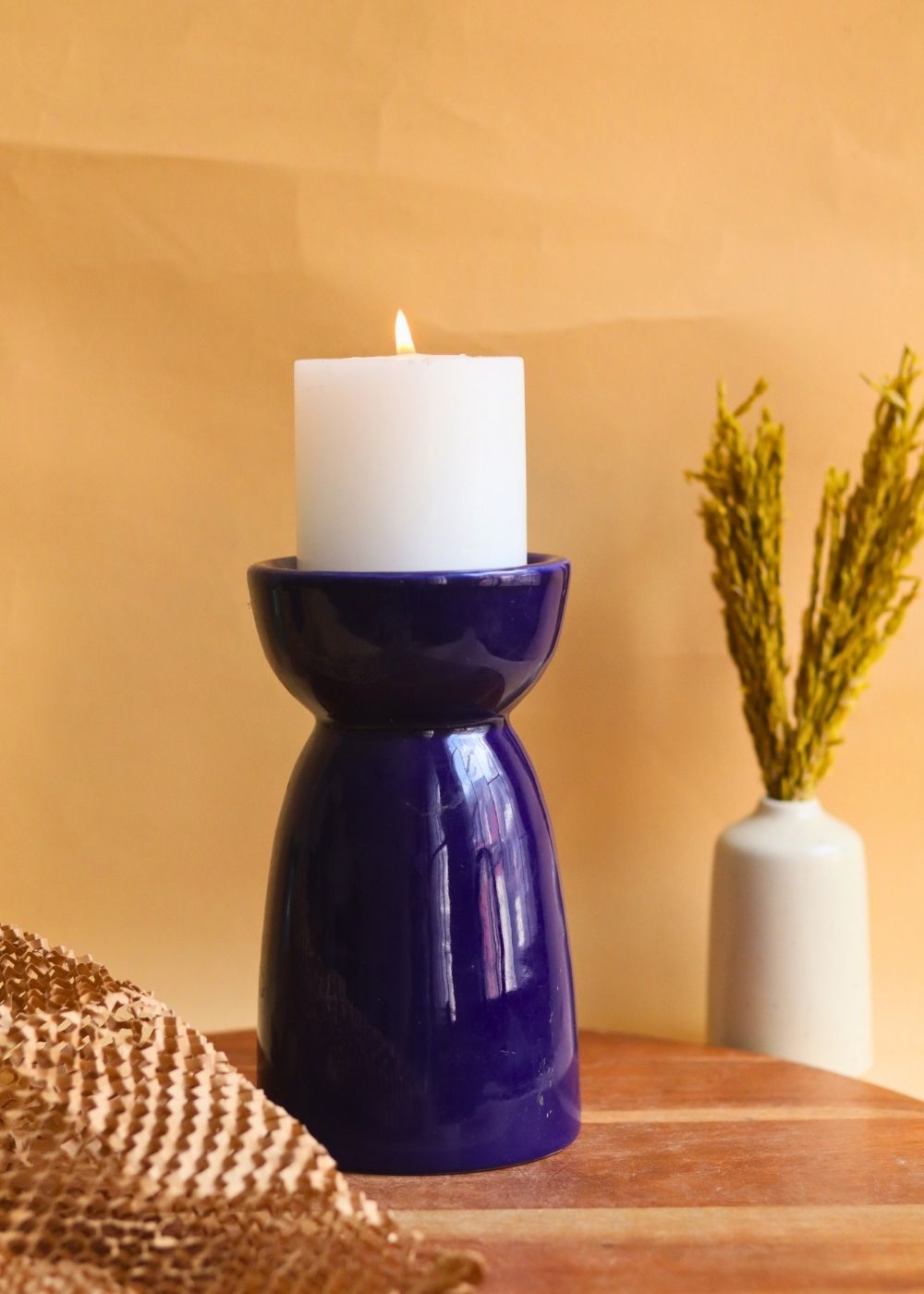 Royal Blue Pillar Candle Holder - Large made by ceramic