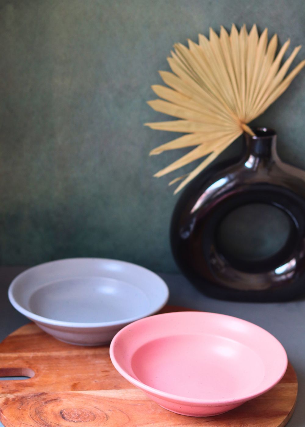 handmade grey & rosy pink pasta plate 