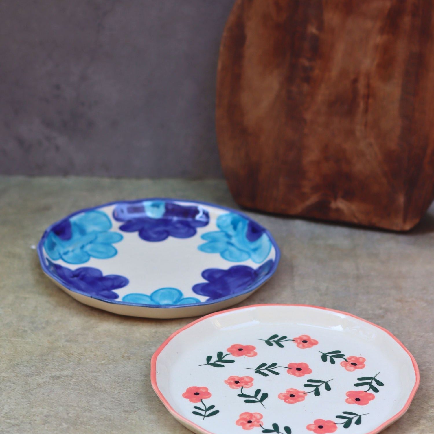 Set of 2 - Blue floral & Poppy Flower Snack plate combo made by ceramic