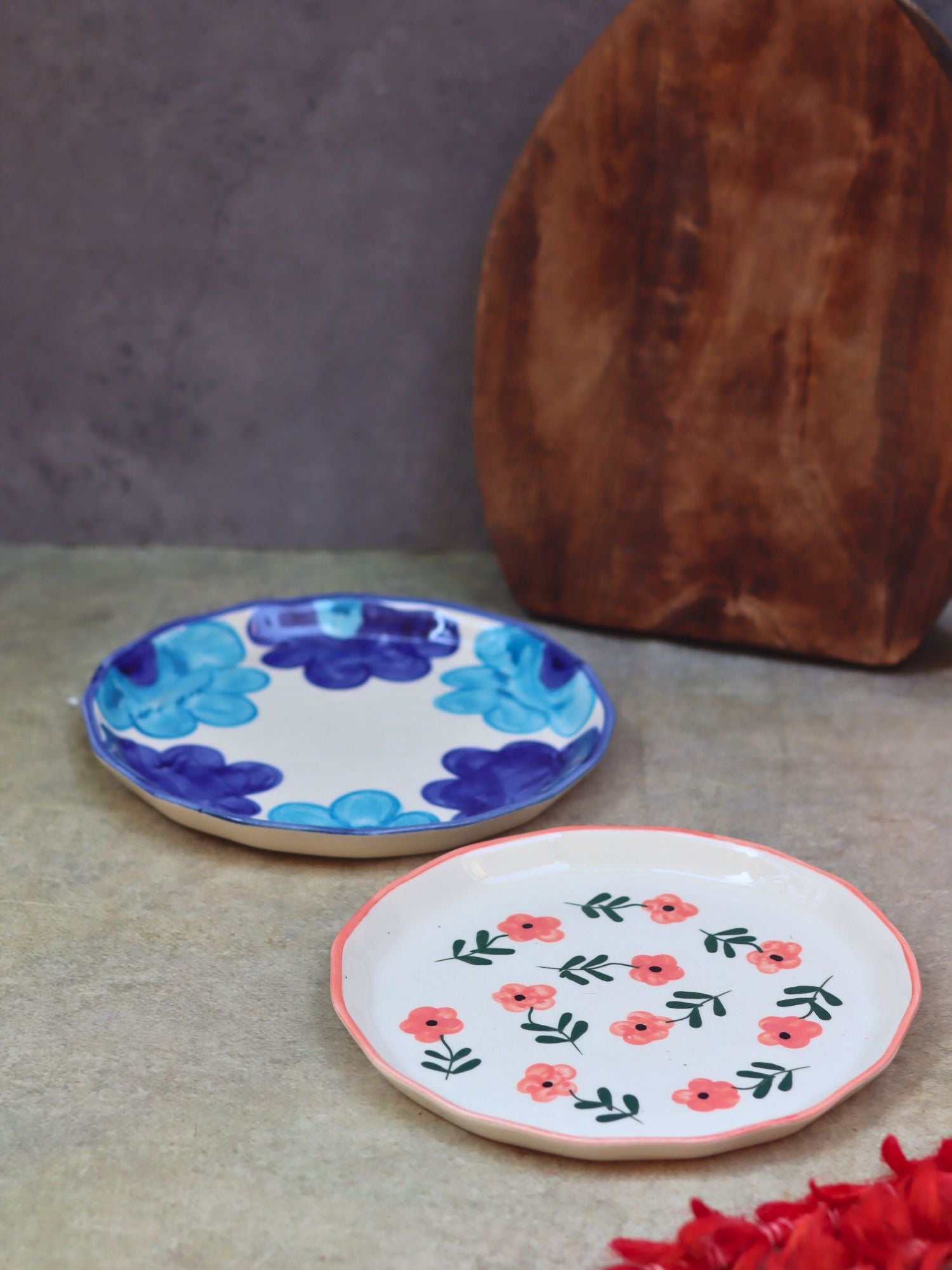 Set of 2 - Blue floral & Poppy Flower Snack plate combo made by ceramic