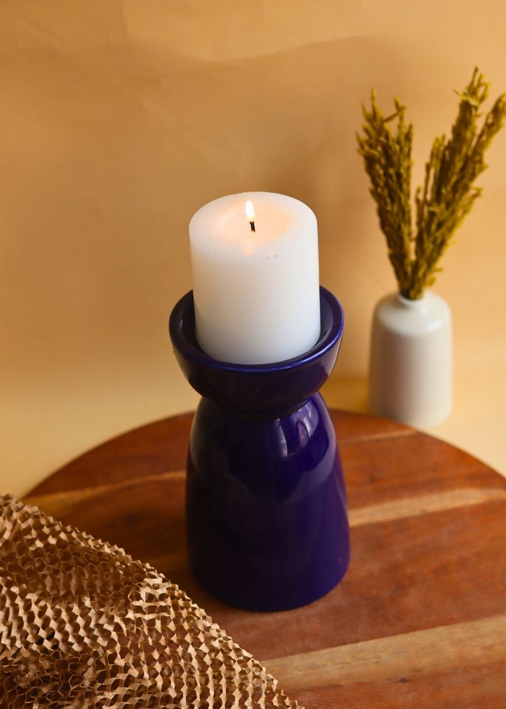 Royal Blue Pillar Candle Holder - Large handmade in india