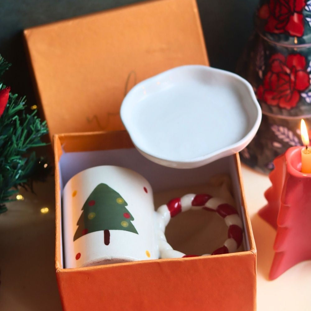 The OG Christmas Mug & White Handmade Dessert Plate in a Gift Box made by ceramic